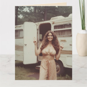 VERJAARDAG 1970'S RONDE HIPPIEMEISJE VERJAARDAGSKA KAART