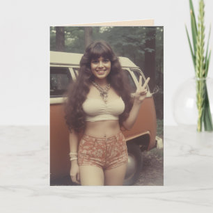 VERJAARDAG 1970'S RONDE HIPPIEMEISJE VERJAARDAGSKA KAART