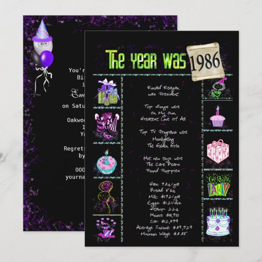 Verjaardag 1986 Uitnodiging (Voorkant / Achterkant)