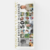 Verjaardag 19 Fotocollage Goud Confetti Custom Spandoek (Verticaal)