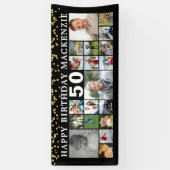 Verjaardag 19 Fotocollage Zwart Goud Confetti Spandoek (Verticaal)