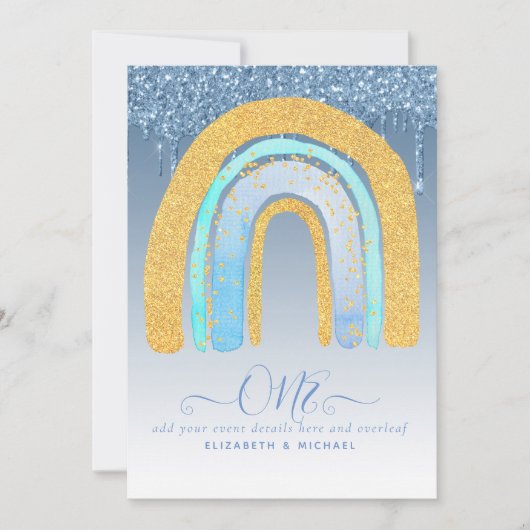 VERJAARDAG 1e BLAUWE Zilveren Glitter Regenboog (Voorkant)