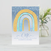 VERJAARDAG 1e BLAUWE Zilveren Glitter Regenboog (Staand voorkant)