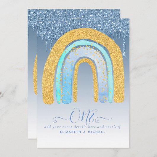 VERJAARDAG 1e BLAUWE Zilveren Glitter Regenboog (Voorkant / Achterkant)