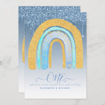 VERJAARDAG 1e BLAUWE Zilveren Glitter Regenboog