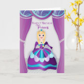 Verjaardag, 1e prinses gekleed in Paarse blauwe ju Kaart (Gele Bloem)