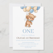 Verjaardag 1e Teddybeer Ballon Jongen Uitnodiging  (Voorkant)