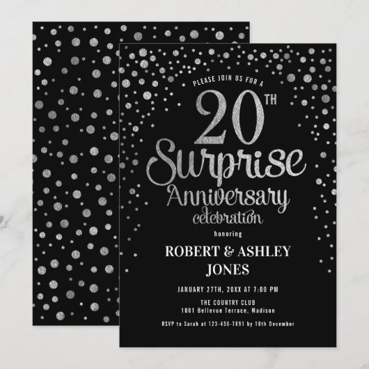 Verjaardag 20-jarig huwelijksjubileum - Zwart & Zi Kaart (Voorkant / Achterkant)