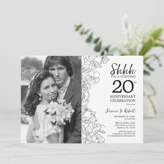 Verjaardag 20e verjaardag met foto zwart wit kaart (Staand voorkant)