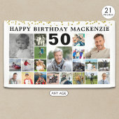 Verjaardag 21 Fotocollage Goud Confetti Custom Spandoek
