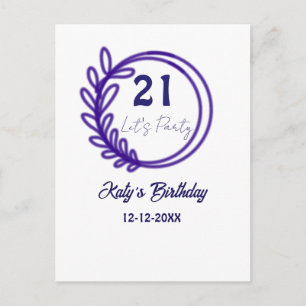 VERJAARDAG 21ste verjaardag naam PURPEREN FLORALE Briefkaart