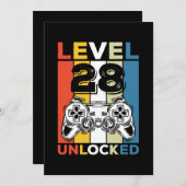 Verjaardag 28e Level Ontgrendeld 28 Gaming Vintage Kaart (Voorkant / Achterkant)