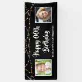 Verjaardag 2 Foto's Zwart Goud Lichten Gepersonali Spandoek (Verticaal)