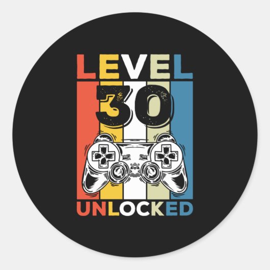 Verjaardag 30e niveau ontgrendeld 30 Gamen Retro Ronde Sticker (Voorkant)