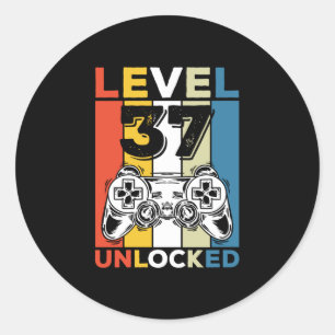 Verjaardag 37e level ontgrendeld 37 Gaming vintage Ronde Sticker