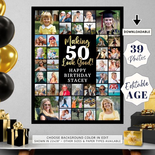 Verjaardag 39 Fotocollage waardoor AGE er goed uit Poster