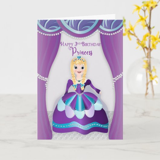 Verjaardag, 3e prinses gekleed in Paarse blauwe ju Kaart (Gele Bloem)