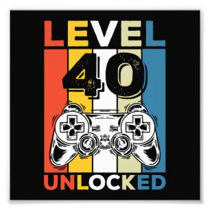 Verjaardag 40e level ontgrendeld 40 gamen vintage foto afdruk