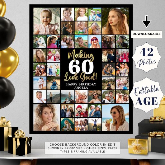 Verjaardag 42 Fotocollage waardoor leeftijd er goe Poster
