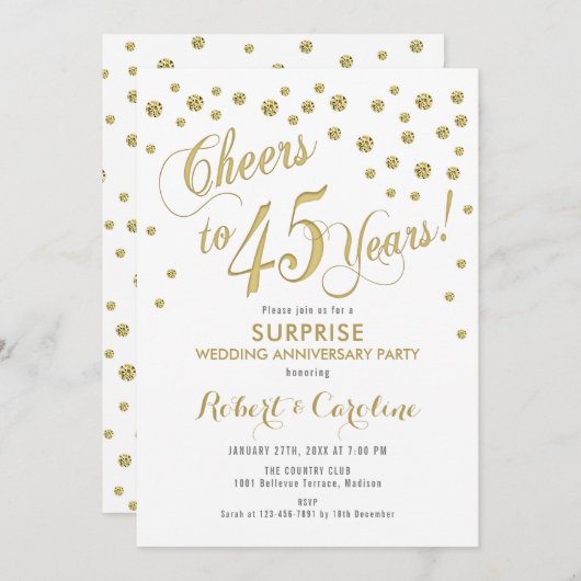 Verjaardag 45ste huwelijksjubileum - Wit & Goud Kaart (Voorkant / Achterkant)
