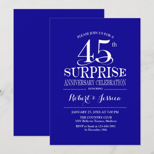 Verjaardag 45ste huwelijksverjaardag - Blauw Wit Kaart (Voorkant / Achterkant)