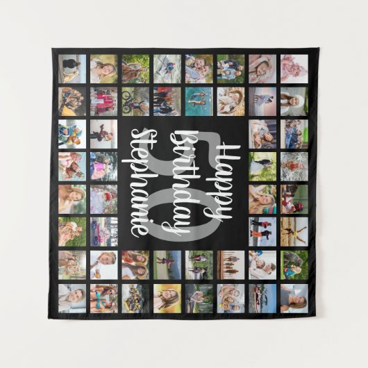 Verjaardag 48 Fotocollage gepersonaliseerd Wandkleed (Voorkant (horizontaal))