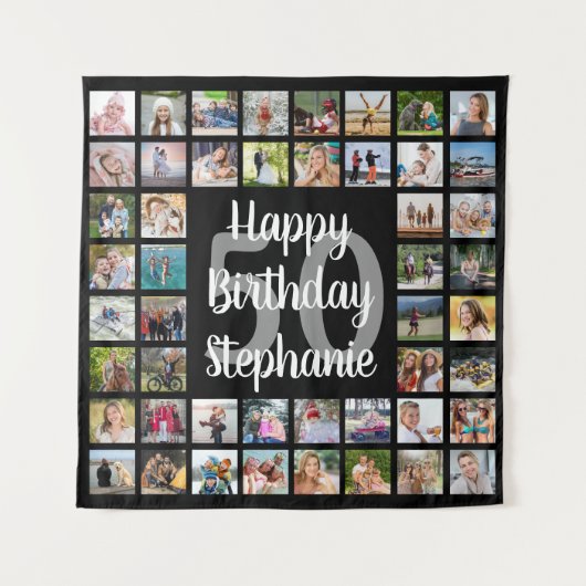 Verjaardag 48 Fotocollage gepersonaliseerd Wandkleed (Voorkant)