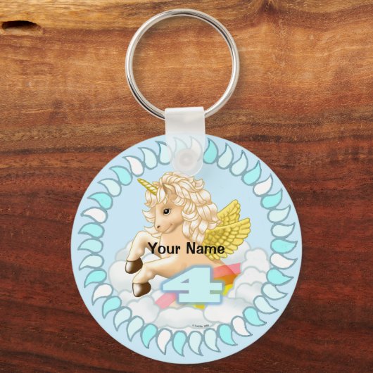 Verjaardag 4 Eenhoorn aangepaste sleutelhanger (Voorkant)