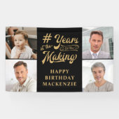 Verjaardag 4 foto's Jaren in het maken van zwart g Spandoek (Horizontaal)