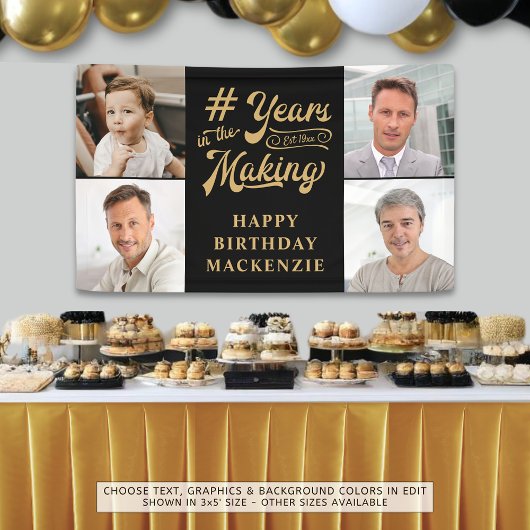 Verjaardag 4 foto's Jaren in het maken van zwart g Spandoek