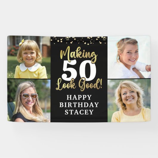 Verjaardag 4 foto's waardoor AGE er goed uitziet Z Spandoek (Horizontaal)