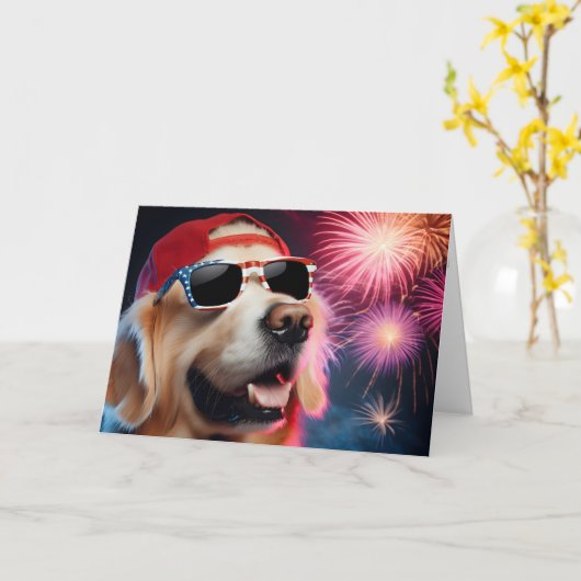 Verjaardag 4 juli Golden Retriever Kaart (Gele Bloem)