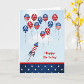 Verjaardag 4 juli. Sterren, strepen, ballonnen Kaart (Gele Bloem)
