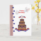 Verjaardag 4 juli.USA vlag, sterren, strepen, taar Kaart (Gele Bloem)