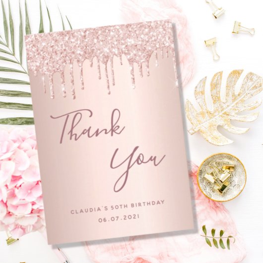 Verjaardag 50 roos gouden druppels bedankkaart