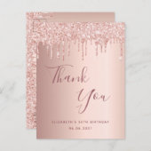 Verjaardag 50 roos goudglitterdruppels bedankt briefkaart (Voorkant / Achterkant)