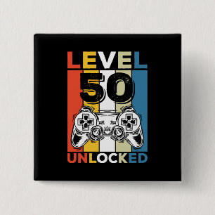 Verjaardag 50e level ontgrendeld 50 Gamen Vintage Vierkante Button 5,1 Cm