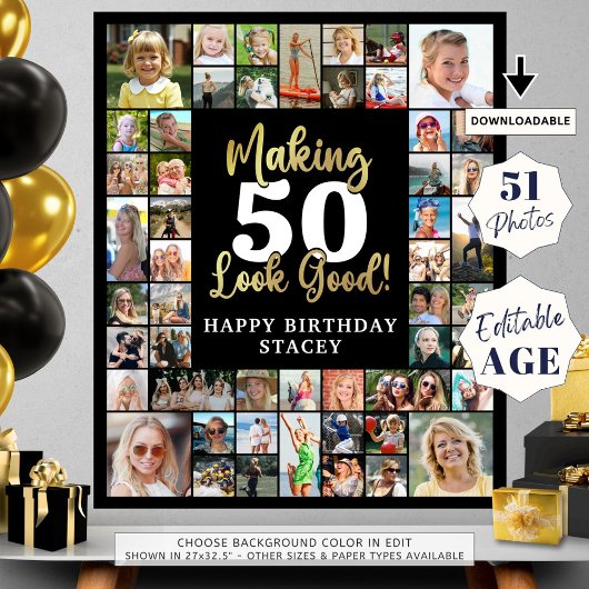 Verjaardag 51 Fotocollage waardoor AGE er goed uit Poster