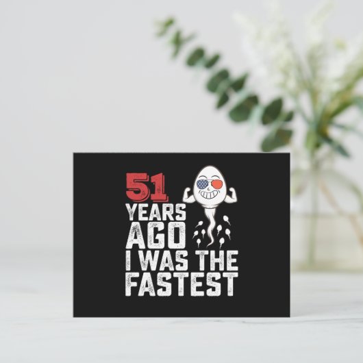 Verjaardag 51 jaar geleden was ik het snelste briefkaart (Staand voorkant)