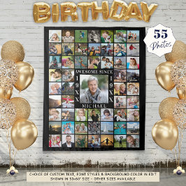 Verjaardag 55 Foto Collage Achtergrond AWESOME SIN Wandkleed
