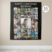 Verjaardag 55 Foto Collage Confetti Aangepaste Kle Wandkleed