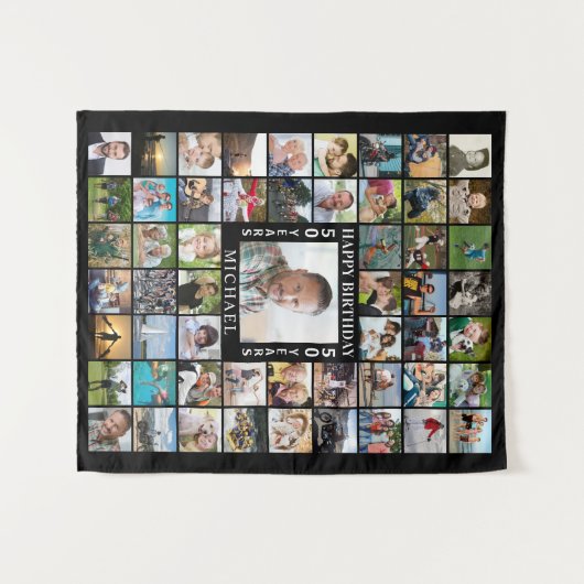 Verjaardag 55 Fotocollage Achtergrond Wandkleed (Voorkant (horizontaal))