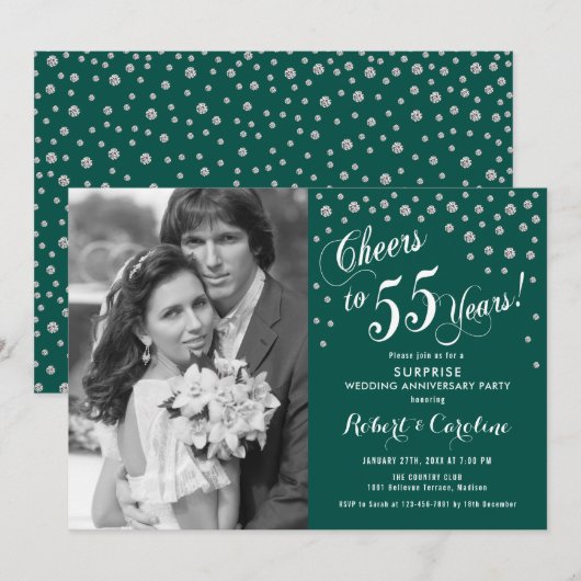 Verjaardag 55e verjaardag met foto zilver groen kaart (Voorkant / Achterkant)