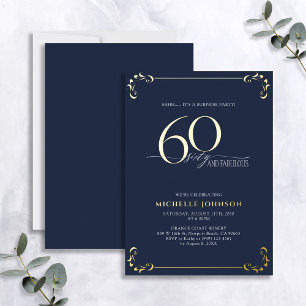 Verjaardag 60 & Fabulous Blauw & Goud Folie Uitnodiging