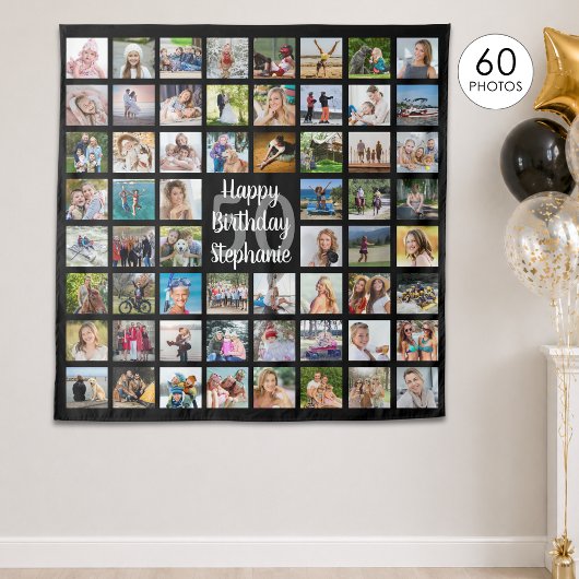Verjaardag 60 Foto Collage Persoonlijk Wandkleed
