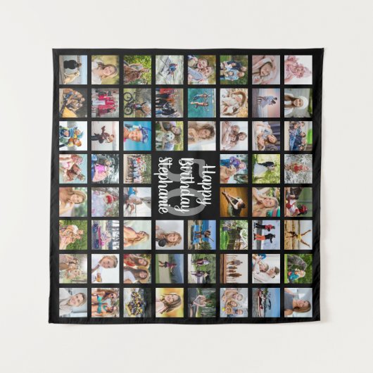 Verjaardag 60 Foto Collage Persoonlijk Wandkleed (Voorkant (horizontaal))