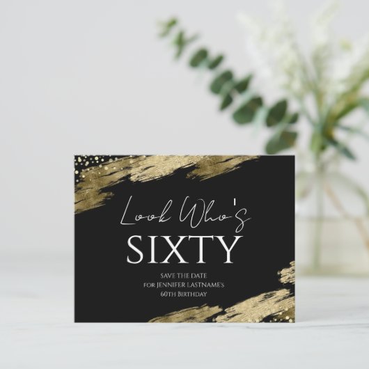 Verjaardag 60 Goud Zwart Save the Date Briefkaart (Staand voorkant)
