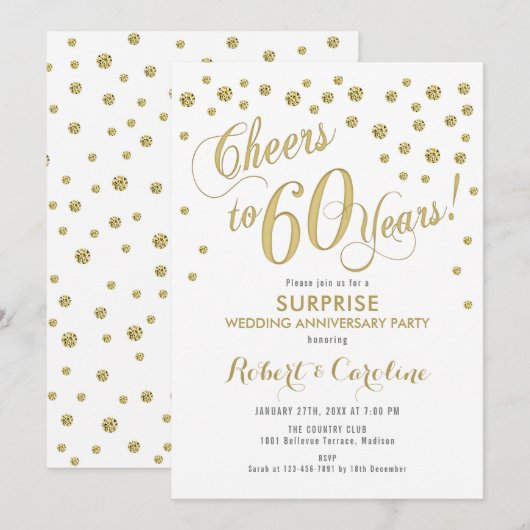 Verjaardag 60-jarige huwelijksjubileum - Wit & Gou Kaart (Voorkant / Achterkant)
