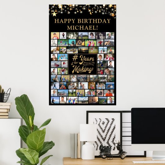 Verjaardag 62 Fotocollage # Jaren in de Making Poster (Thuiskantoor)