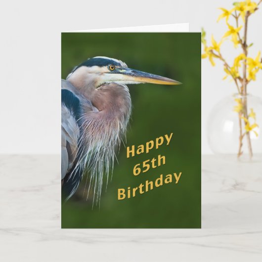 Verjaardag, 65e, Great Blue Heron Bird Note Kaart (Gele Bloem)